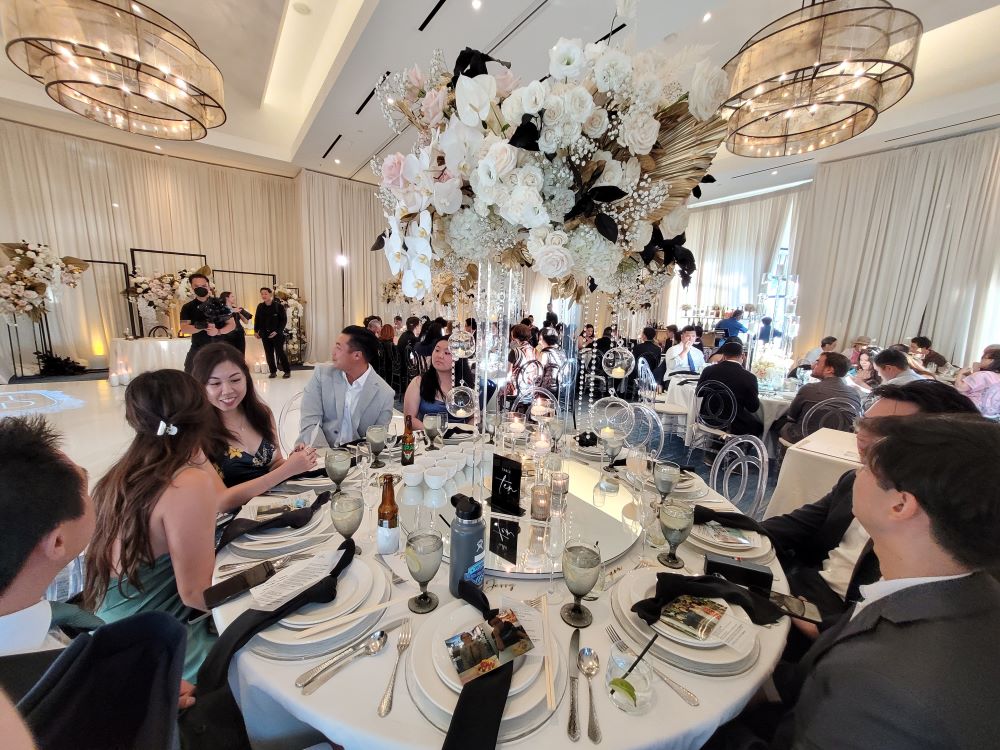 eating awesome food at Tiff and Dan's wedding