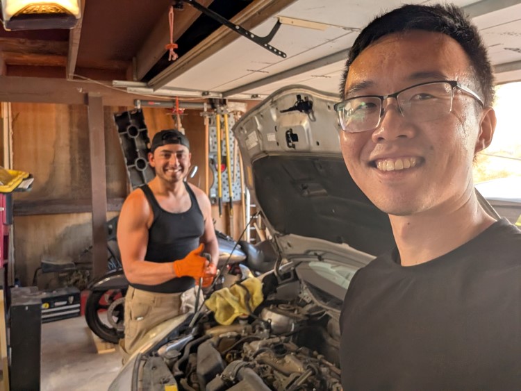 Adrian helping me do a compression test