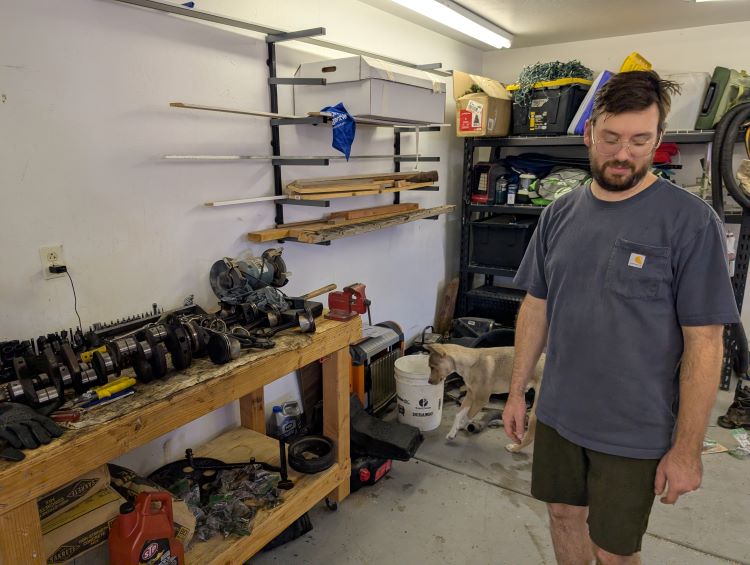 Colin showing me his engine work